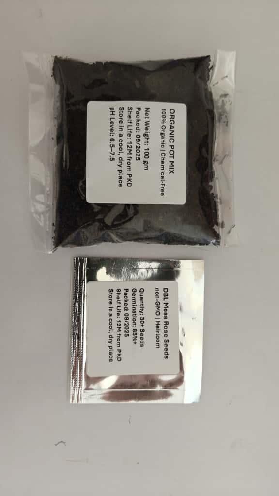 Double Moss Rose seeds + 100 grams Organic pot mix Free