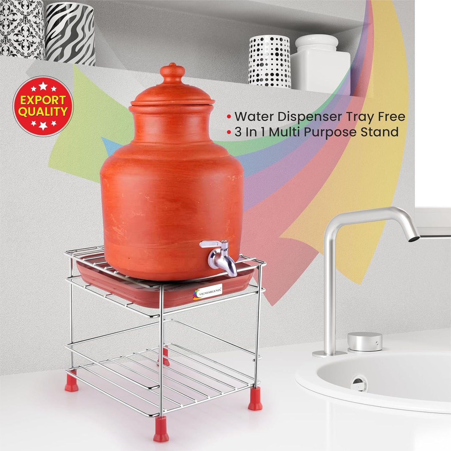Stainless Steel Matka Stand With Dispenser Tray