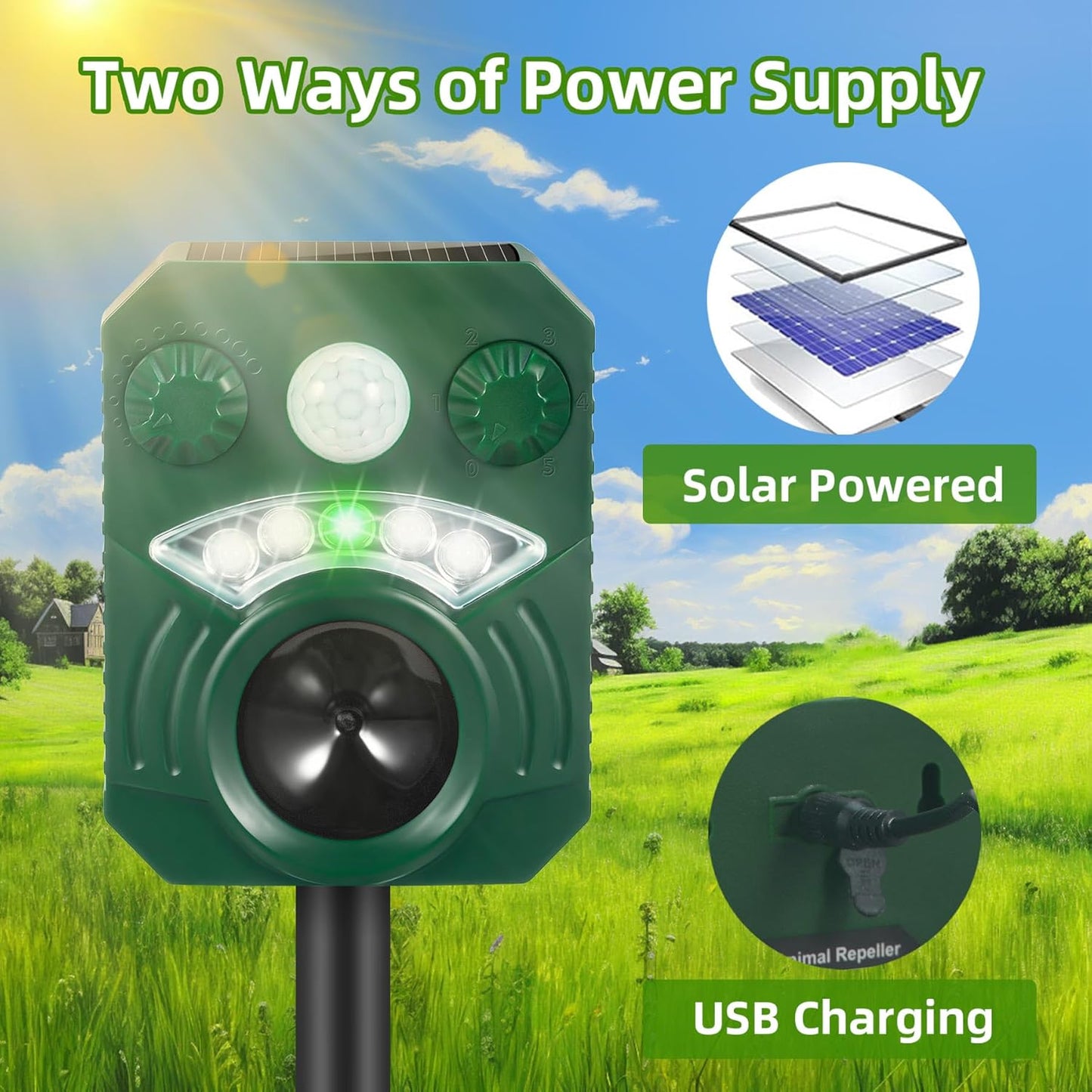 Beast Repellent Solar Warning Lights With Loud Volume