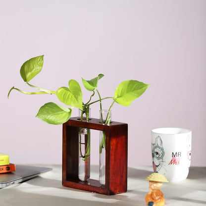 Wooden Stand Glass Planter